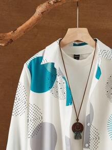 EMERY ROSE 女士休闲日常印花纽扣弧形下摆衬衫，随机花卉图案，春季休闲款 - 薄荷藍 - 查看 3