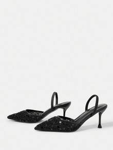 CUCCOO HITCHD Giày cao gót đính cườm lưới sequin đen gợi cảm thanh lịch - màu đen - Xem 9