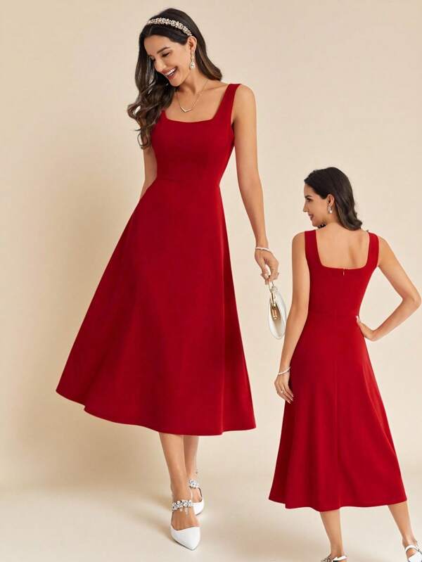 Amorya Vestido Acampanado Ajustado Y Con Vuelo Para Mujer