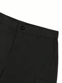 Manfinity Homme 男士时尚休闲多口袋轻便灰色短裤，夏季 - 黑色 - 查看 5