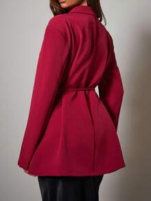 COSMINA Women's Elegant Waist Tie Thin Blazer Jacket, Autumn/Winter - Burgundy - View 2