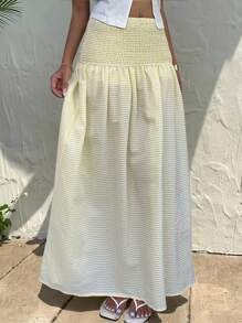 SHEIN EZwear Damen Urlaubs Raffung Taille gestreifte Volant Lässig gelber Rock