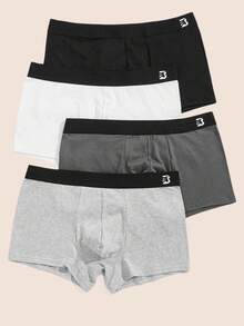 Manfinity Underwear&Sleepwear Basics 4入組字母圖案平角內褲 - 彩色 - 查看 1