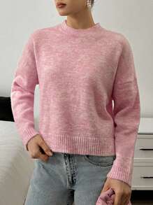 EURMUSE Brushed Melange Baby Pink Soft Touch Fuzzy Sweater – Blossom Pink Pullover Sweater For Women Back To School Cute Fall Women Clothes,Jumper,Cream Jumper,Jumpers,Black Jumper,Womens Jumper,White Jumper,Women's Jumper,Women's Jumpers - Baby Pink - View 6