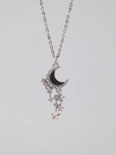Goth 1 pezzo Collana vintage di lusso con decorazione di strass a forma di luna e stelle, gioiello da indossare quotidianamente, regalo di compleanno per le donne