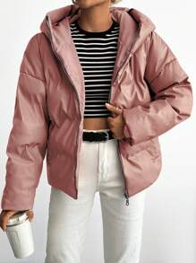 EURMUSE Solid Color Hooded Women'S Padded Jacket - Dusty Pink - View 1