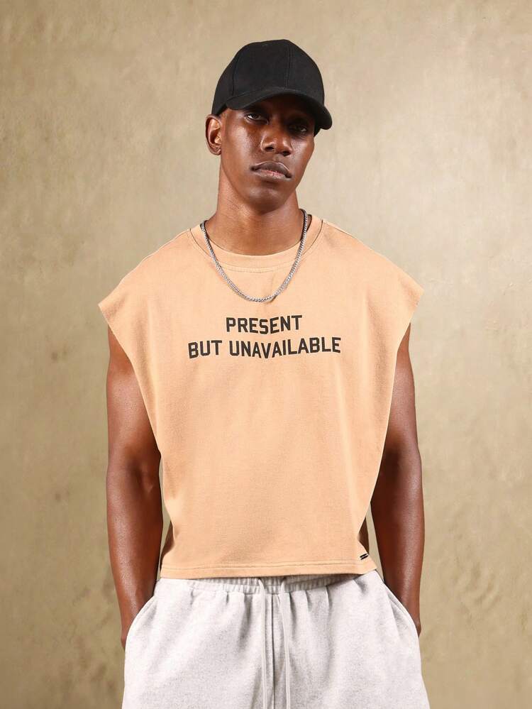 SUMWON Present But Unavailable Sleeveless Tank Top Streetwear Statement Muscle Tee Casual Summer Festival Urban Modern Minimalist Crop Length Athletic