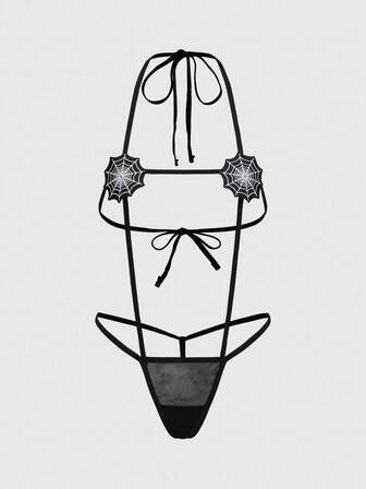 Grunge Punk Body aderente senza cavallo con motivo a ragnatela 3D, stile punk dark, sexy, adatto per Ognissanti