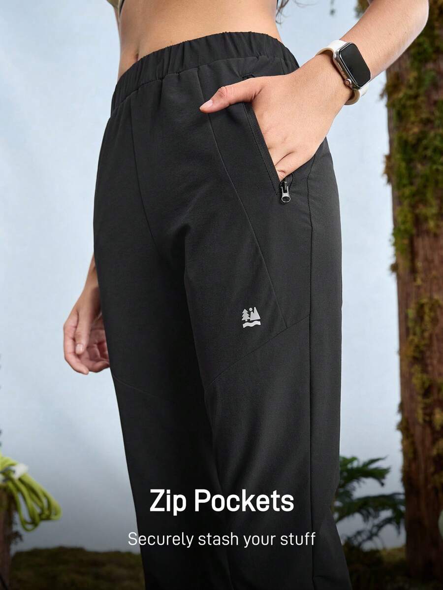 In My Nature Women's Elastic Waist Zipper Pocket Straight Leg Casual Hiking Pants - Black - View 1