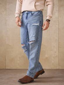 Manfinity Homme Men's Casual Distressed Loose Fit Jeans