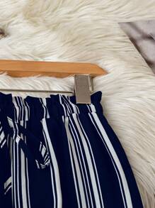 GlowEve 女士印花宽松蝴蝶结腰优雅休闲裤，适合度假和日常穿着 - 藏蓝色 - 查看 4