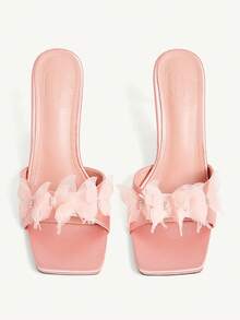 CUCCOO CHICEST 女士优雅蝴蝶装饰方头细高跟中跟鞋，舒适一脚蹬休闲正装凉鞋，适合工作、约会、派对、正式场合 - 粉色 - 查看 8