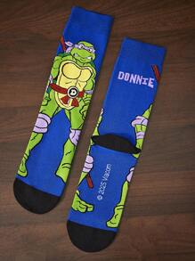 TEENAGE MUTANT NINJA TURTLES | SHEIN 4 双柔软透气吸湿排汗休闲男士中筒袜，搭配时尚灰色和蓝色中筒袜，加固脚趾和脚跟，经久耐用，男女通用，四季百搭 - 彩色 - 查看 13