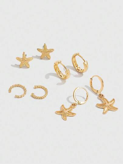 Goth 8pcs Women's Fashion Minimalist Starfish Hoop Earrings, Suitable For Casual, Vacation, Holiday Gifts