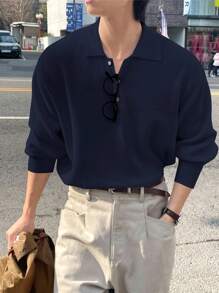 DAZY Men's Solid Blue Half-Zip Sweater, Autumn - Blue - View 2