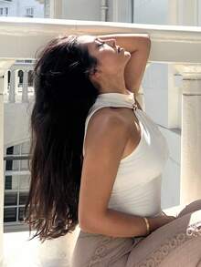 NegzBox Summer Sleeveless Stand Collar Top Women, Metal Decor Design, Commuting And Casual Vacation