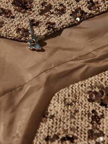 Aveloria Modichic Tweed Fabric Sequin Embroidery Elegant Design Buttoned Fitted Vest Top - Khaki - View 5