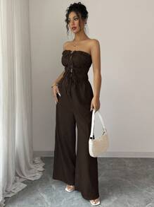 Elenzga Women's Summer Casual Striped Bandeau Jumpsuit - Random Floral Pattern