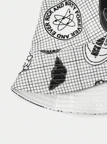 Rick and Morty X SHEIN Letter & Cartoon Figure Graphic Reversible White Fashion Bucket Hat - White - View 5