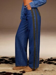 Athîral Denim Denim Casuais Femininos de Denim Lavado com Remendos, Vintage, Streetwear, Viagem no Aeroporto, Vestuário Feminino de Outono - Azul - Visão 1