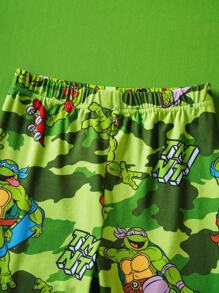 TEENAGE MUTANT NINJA TURTLES | SHEIN 青少年男孩迷彩印花短袖上衣和弹力贴身长裤睡衣套装 - 軍綠色 - 查看 4