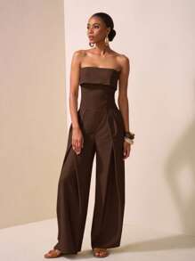 Zivah 2025 春夏新款音乐节、复活节、圣帕特里克节、西部风、游牧风、生日派对、毕业季、校园风、学生装、日常休闲、基础百搭、休闲、邮轮旅行、海滩、日光浴、病毒式传播、街头服饰、通勤露背阔腿露背抽绳腰卡其色连体裤