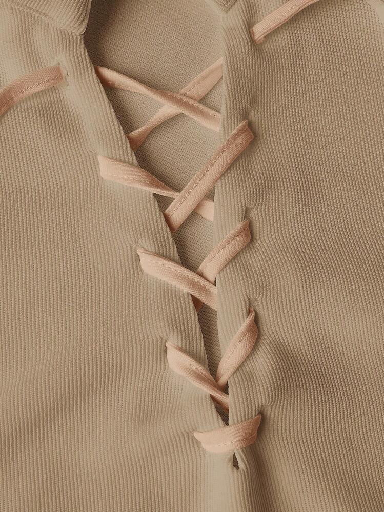 Manfinity BRENVOR Men's Solid Color Bandage Stand Collar Long Sleeve Knitted Casual T-Shirt, Spring/Summer, For Fall - Khaki - View 5