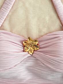 青少年女孩休闲日常时尚度假吊带纹理面料背心，带前中心装饰 - 淺粉色 - 查看 4