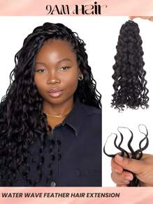 Boho Braids 1 件装 水波纹钩针人发接发 无结预分离羽毛人发 Narutal 黑色 14-20 英寸 - Natural Black - 查看 2