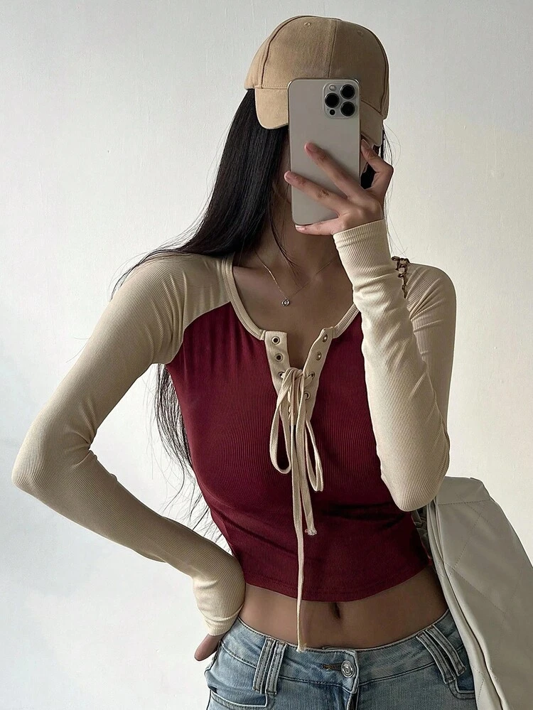 Women's Short Fitted Long Sleeve T-Shirt, Autumn New Arrival Undershirt Autumn,Fall Women Clothes