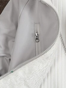 SHEIN Young Boy Solid Color Raglan Sleeve Thermal Lined Hooded Casual Utility Pocket Winter Jacket, Suitable For Outdoor, School And Home Wear Fall - Light Grey - View 8