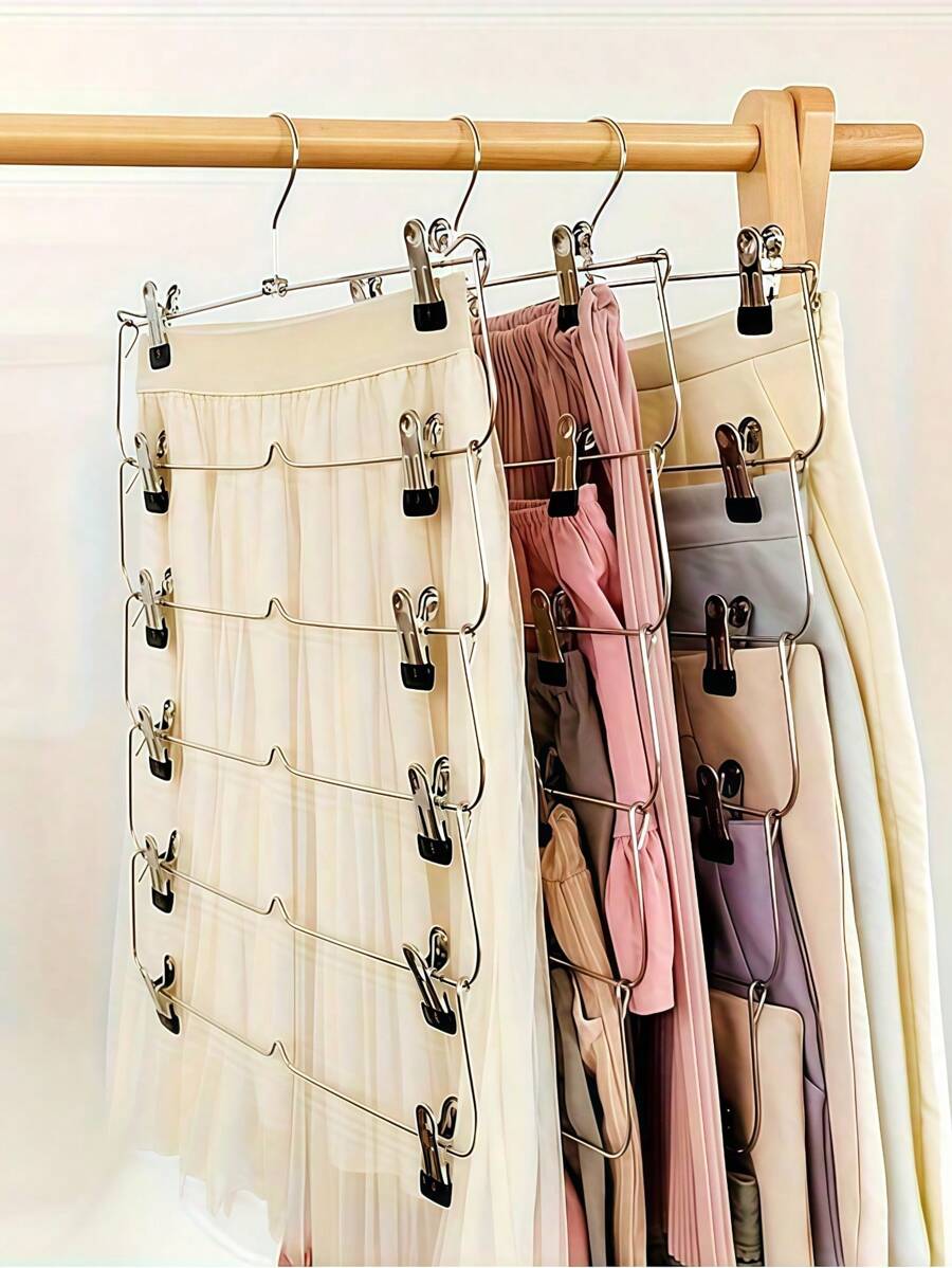 1pc Multi-Layer Hanger Skirt Rack With 12 Clips Space Saving Clothing Storage Rack Hanger Wardrobe Folding Pants And Skirt Hanger