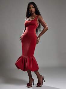 NYA SZN 露背深V修身泡泡裙，适合特殊场合、约会、婚礼宾客、伴娘伴娘团，春夏中长款女装