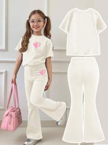 SHEIN 2 pezzi/set, top a maniche corte e pantaloni casual minimalisti con collo rotondo, adatti per l'estate, per ragazze giovani