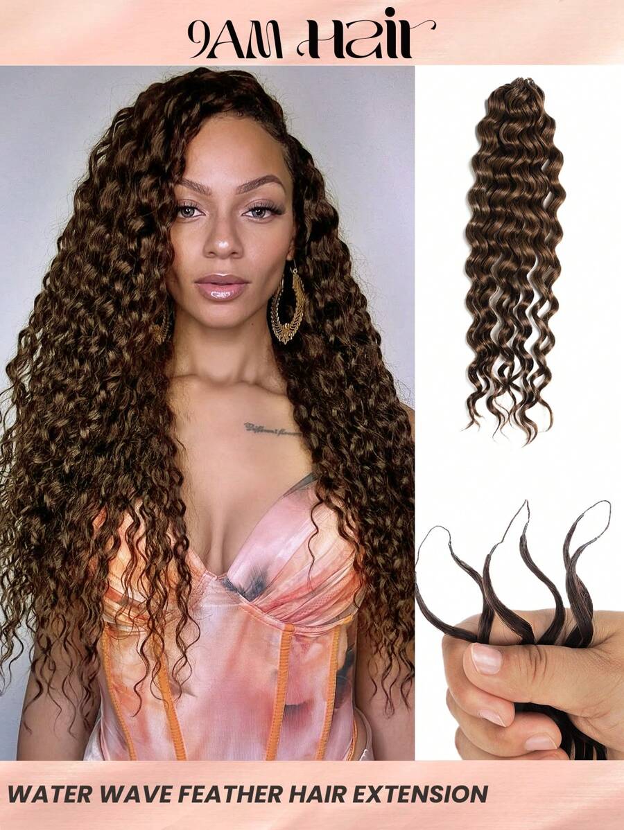 Boho Braids 1 件装水波纹钩针真人发接发棕色无结预分离羽毛真人发 14-20 英寸 - S30 - 查看 1