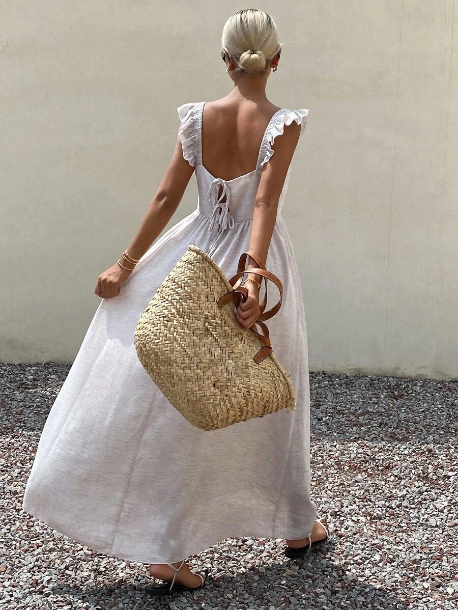 Livesso Women's Linen Vacation Style Dress, New Arrival For Autumn - Apricot - View 1