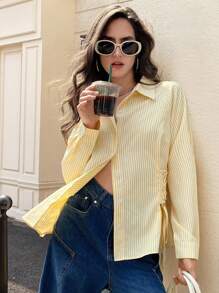 Aveloria Affinna French Style Polo Collar Tie-Waist Slim Fit Long Sleeve Shirt Fall Cloth For Women