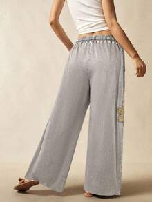 Bohemela Quần dài nữ dáng rộng lưng vừa dệt kim trơn màu phong cách đồng quê giản dị - Màu Xám nhạt - Xem 2