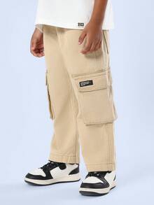 SUMWON Pantalones cargo de pierna ancha con ajuste relajado, pantalones de algodón para uso diario, estilo casual de calle urbana con bolsillos laterales utilitarios, cómodos con cintura elástica - Caqui - Ver 4
