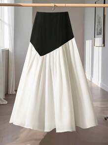 Franclia Women's Elegant Vintage Patchwork Pleated A-Line Black High Waisted Skirt Vacation Outfits Woman - Black and White - View 1