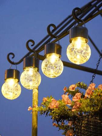 1pc Crackle Glass Solar Powered Hanging Lantern, Waterproof Outdoor Yard Garden Patio Decorative Lighting For Garden, Park, Backyard, Proposal, Camping, Party Atmosphere Lighting