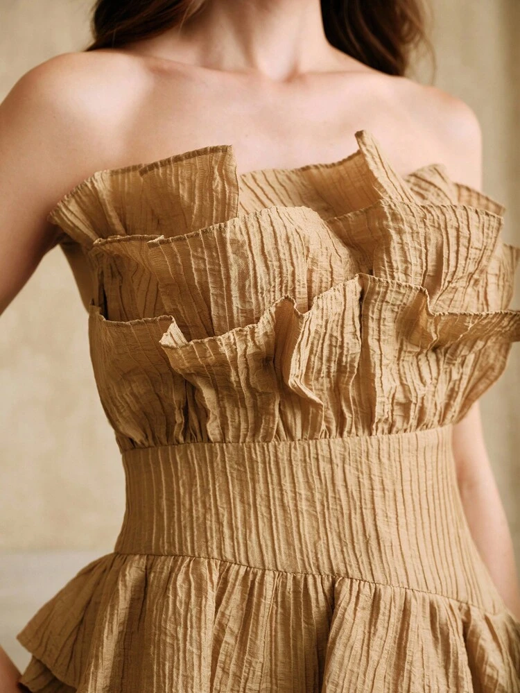 Elegant Women's Pleated Design Waist Bag, Sensitive Details Sexy Strapless Top