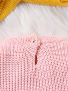 SHEIN Suéteres de cuello redondo de manga larga para niñas, naranja, beige, blanco, naranja, calabaza, caramelo, marrón, cómodos para otoño/invierno. Diseños bordados de línea, dibujos animados, calabaza, adecuados para Halloween, Navidad, festivales, lindos, casuales, versátiles, adecuados para uso diario, interior, exterior, viajes - Rosa Pálido - Ver 4