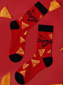 Doritos X SHEIN 2 双柔软透气吸湿排汗休闲女士中筒袜，时尚薯片黑色中筒袜，加固脚趾和脚跟，经久耐用，男女通用，四季百搭夏冬 - 彩色 - 查看 8
