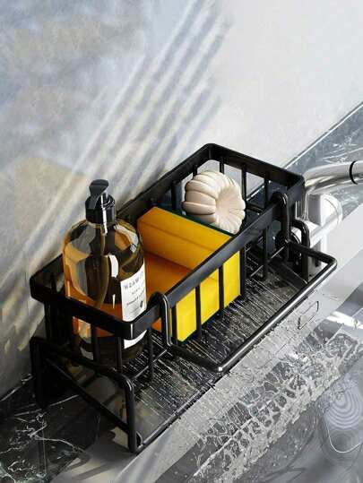 SHEIN 1PC Plastic Sponge Holder For Kitchen Sink - Soap Storage Basket With Drainage Holes, Multifunctional Sink Organizer, Dish Sponge Caddy, Countertop Organizer, Kitchen Accessories, Bathroom Storage, Waterproof, Space Saving, Easy To Clean, Modern Home Decor