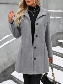 EMERY ROSE 女士优雅休闲长袖大衣 - 灰色 - 查看 5