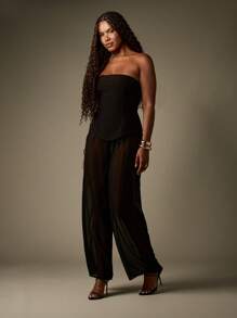 MISSGUIDED Tuta elegante da sera con corpetto a fascia senza spalline, pantaloni in chiffon trasparente e gamba ampia, bustier, adatta per occasioni formali e feste