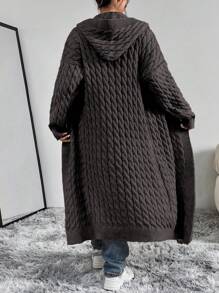 Flirla Women's Twist Cable Pattern Long Sleeve Hooded Long Cardigan, Fashionable & Versatile Fall Winter Cloth For Women - Grey - View 2
