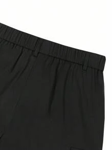 Manfinity Homme 男士时尚休闲多口袋轻便灰色短裤，夏季 - 黑色 - 查看 6