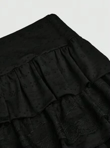 Lyrianda Plus Size Women Lace Multi-Layer Ruffled Hem Elegant Black Midi Skirt - Black - View 4